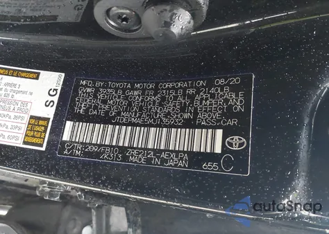 2021 Toyota Corolla Le из США, поврежденный, VIN JTDEPMAE5MJ135932